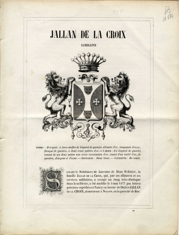 Généalogie de la famille Jallan de la Croix en Lorraine.