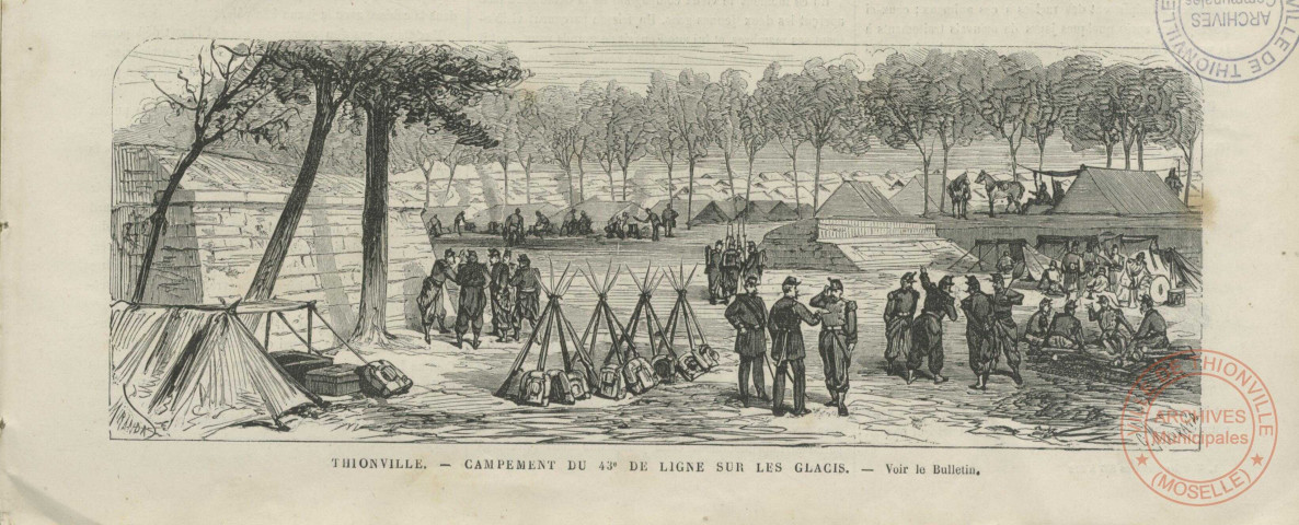 « Enlèvement des positions de Sarrebruck par les troupes françaises », « Thionville Campement du 43e de ligne sur les glacis », « Trèves, vue générale d'après une photographie ».