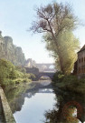 Luxembourg. Pittoresque Vallée de l'Alzette,les Rochers du Bock,le Pont du 'Stierchen' et le Viaduc de Clausen.