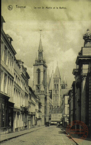 Tournai,la Rue St Martin et le Beffroi.