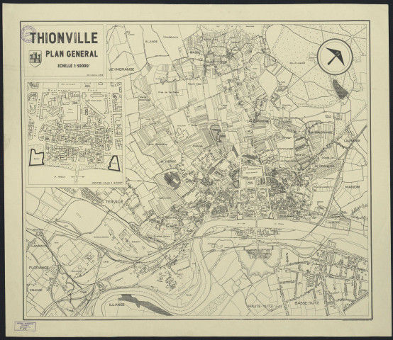 « THIONVILLE. PLAN GENERAL ».- Reproduction d'un plan des années 50. En plus, un plan du centre ville au 4000e.