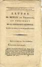 Lettre de Merlin de Thionville au Président de la Convention Nationale, concernant la condamnation à mort de Louis XVI 'le tyran