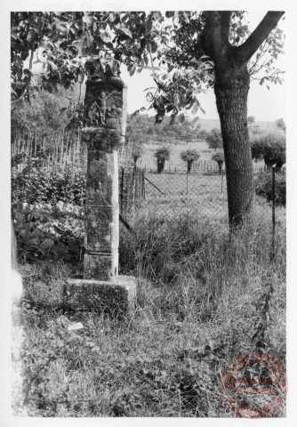 Bildstock XVIIIe situé 4 route de Boler à Breistroff-la-Grande. Détail du médaillon, Saint-Longin