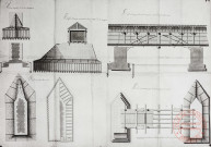 Divers plans du Pont-Couvert, piles et briseglaces, profil de la charpente, et travée.