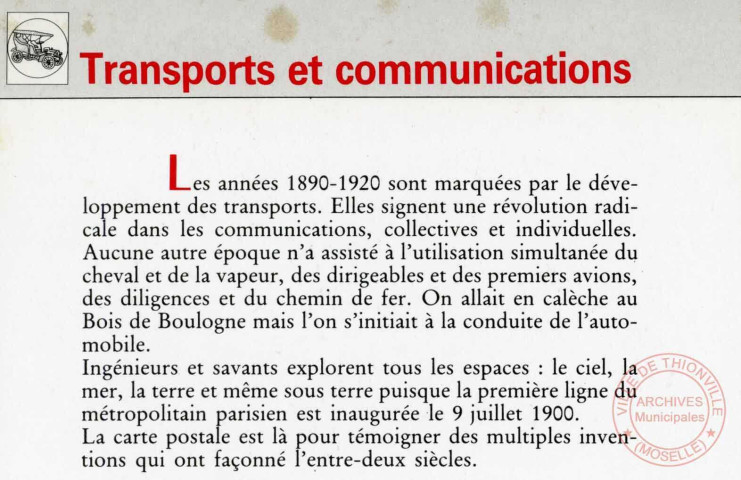 Cartes d'Autrefois (1890-1920) - Transports et communications