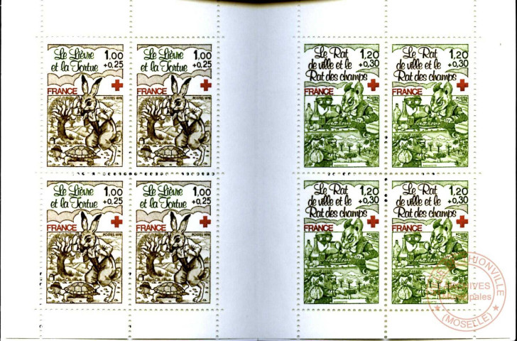 Fables de La Fontaine - livret de 8 timbres émis par la Croix-Rouge