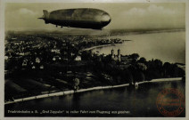 Friedrichshafin a.b. 'Graf Zeppelin' in voller Fahrt vom Flugzeug aus gesehen