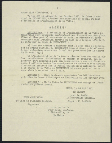 « PLAN D'EXTENSION DE THIONVILLE. 2ème PARTIE »/ dressé par le service d'arpentage en 1936 - Beauregard, Grande Saison, Thionville, St. François, Cokerie, Laminoirs, Fort Yutz.