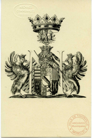 Armoiries pleines de Lorraine, tirées de lettres de noblesse octroyées par Nicolas-François en 1655.