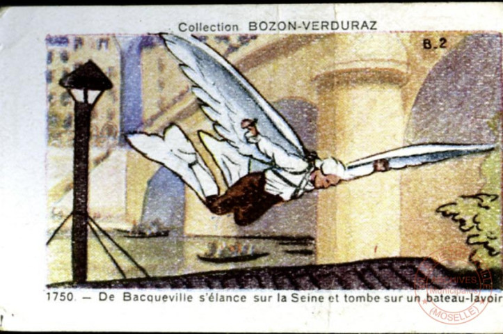 1750. - De Bacqueville s'élance sur la Seine et tombe sur un bateau-lavoir.