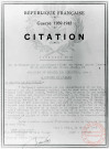 Guerre 1939-1945. Citation concernant l'attribution de la Croix de Guerre avec Palme pour la Ville de Thionville