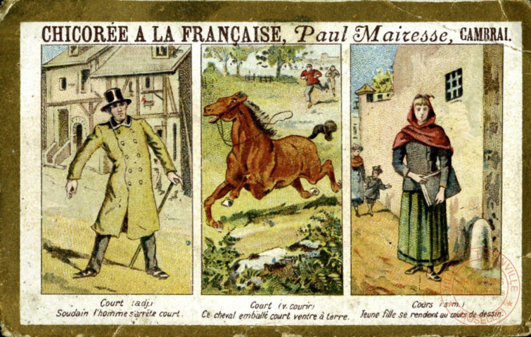 Homonymes: court, court, cours.