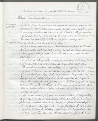 Registre de délibérations (1er juillet 1966 - 31 décembre 1966)