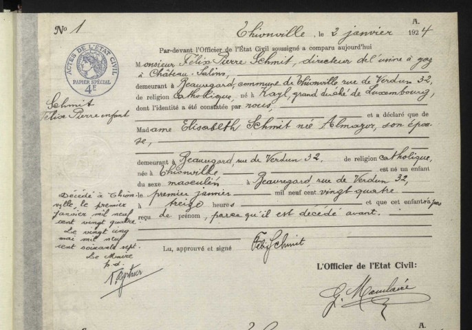 État civil : registre de naissances (1924)