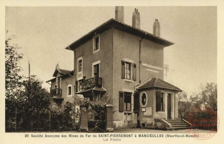 29 - Société Anonyme des Mines de Fer de Saint-Pierremont à Mancieulles (Meurthe-et-Moselle) - La Poste