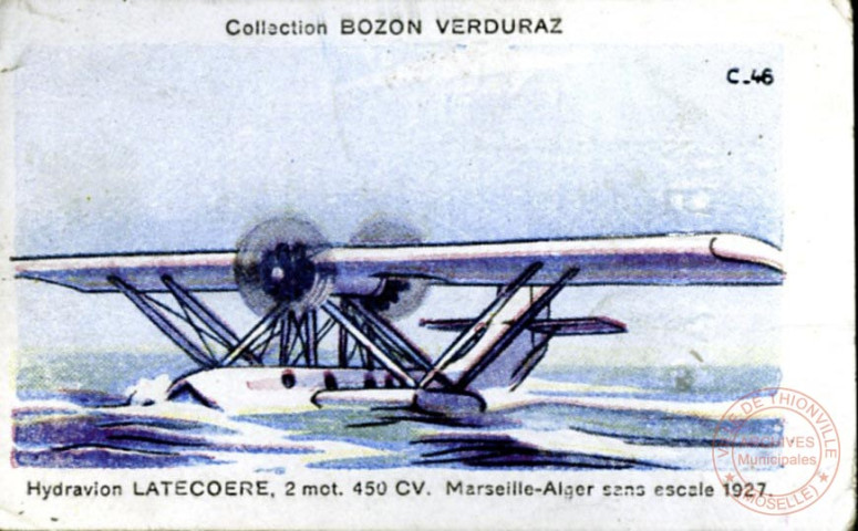 Hydravion Latecoere, 2 mot. 450 CV. Marseille-Alger sans escale 1927.