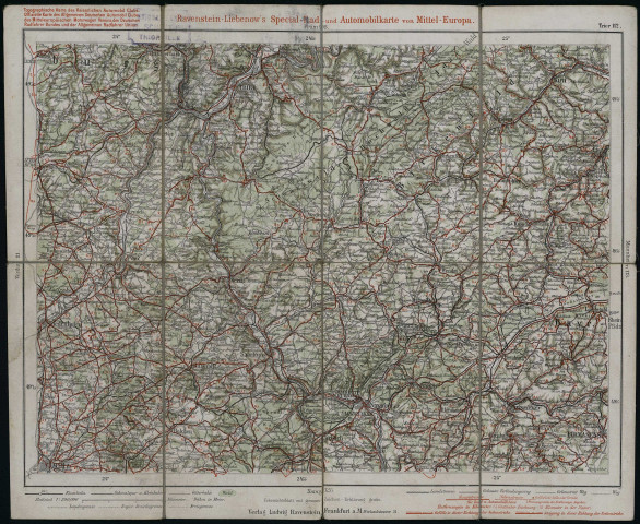 RAVENSTEIN-LIEBENOW'S RAD-U. AUTOMOBILKARTE VON MITTEL-EUROPA : DEUTSCHLAND NIEDERLAND, BELGIEN NEBST TEILEN VON ÖSTERREICH-UNGARN, FRANKREICH, RUSSLAND UND SCHWEIZ. BLATT 112 : TRIER.