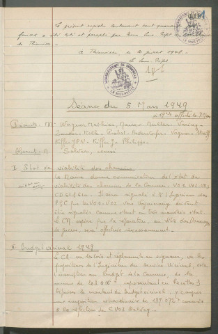 Registre de délibérations (5 mars 1949 - 16 septembre 1964)