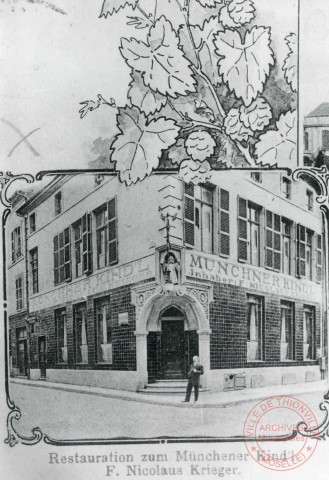 Restaurant Münchner Kind'l, F. Nicolas Krieger, 13 rue du Four Banal, vers 1900.