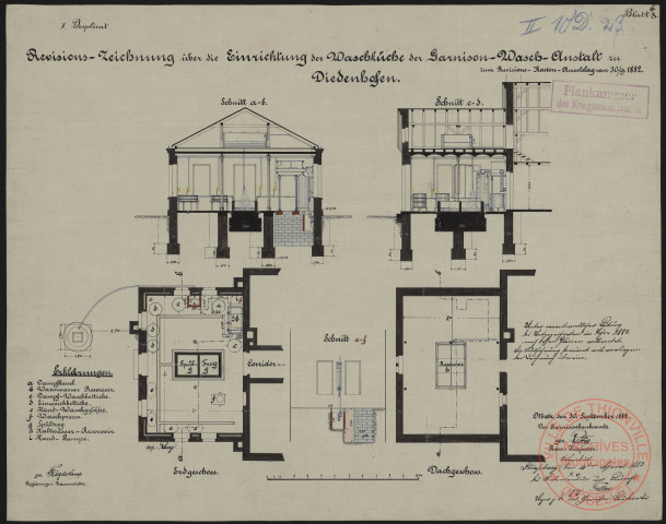 REVISIONS ZEICHNUNG ÜBER DIE EINRICHTUNG DER WASCHKÜCHE DER GARNISON WASCH ANSTALT ZU DIEDENHOFEN KOSTEN ANSCHLAGE V.30/09 1882. DUPLICAT I. BLATT 6.