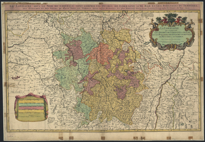 LA LORRAINE QUI COMPREND LES DUCHES DE LORRAINE ET DE BAR ET LES BAILLIAGES DES EVESCHES ET DES VILLES DE METZ, TOUL, ET VERDUN. PAR LE Sr. SANSON, GEOGRAPHE ORDINAIRE DU ROY