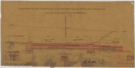 LÄNGENSCHNITT DER CEMENTROHRLEITUNG FÜR DIE DURCHFÜHRUNG DER SEITENGRABENENTWÄSSERUNG DURCH DIE KRIEGSSTRASSE 15,00 M VOM BLOCKHAUS.