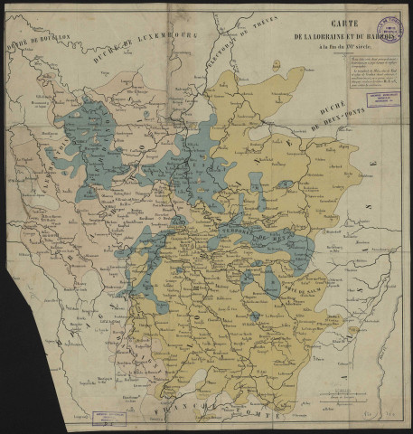 CARTE DE LA LORRAINE ET DU BARROIS A LA FIN DU XVIème siècle