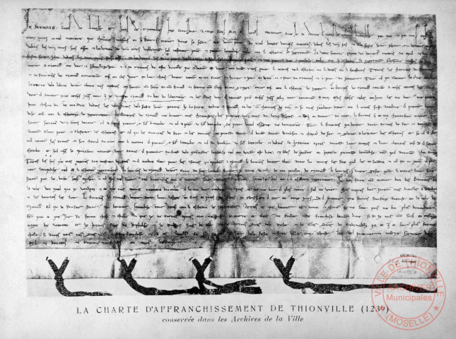 Charte de franchise de Thionville octroyée par Henri Le Blondel comte de Luxembourg en 1239