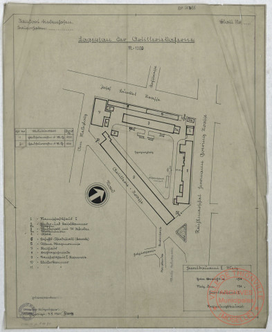 « STANDORT DIEDENHOFEN. LAGERPLAN DER ARTILLERIE KASERNE.».- Josef Bürckel Strasse, Am Messplatz, Artillerie Strasse, Reichsmarshall Hermann Goering Strasse