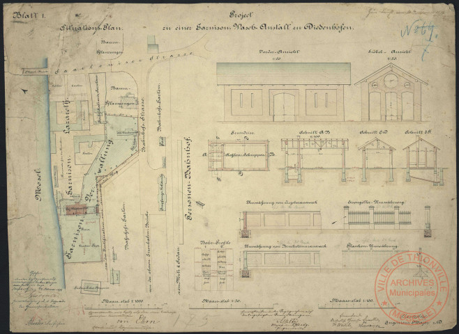 PROJECT ZU EINER GARNISON WASCH ANSTALT ZU DIEDENHOFEN. BLATT 1.