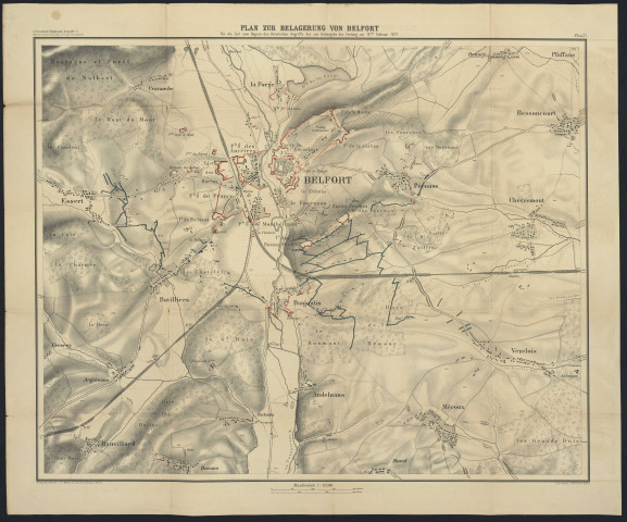 PLAN ZUR BELAGERUNG VON BELFORT FÜR DIE ZEIT VOM BEGINN DES FÖRMLICHEN ANGRIFFS BIS ZUR UEBERGRABE DES FESTUNG AM 18ten FEBRUAR 1871