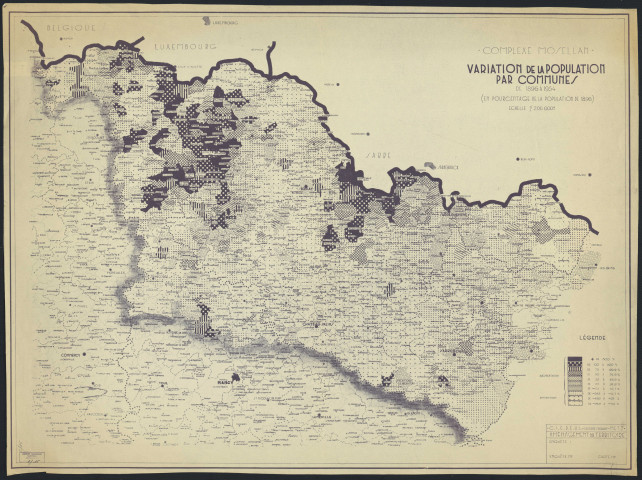 COMPLEXE MOSELLAN. VARIATION DE LA POPULATION PAR COMMUNES DE 1896 A 1954