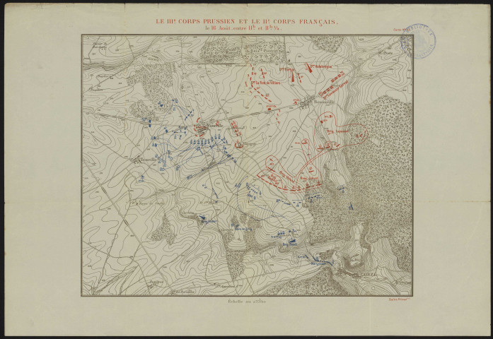 LE IIIe. CORPS PRUSSIEN ET LE IIe. CORPS FRANÇAIS, le 16 Août, entre 11h. et 11h . Carte N°42