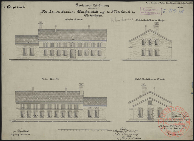 REVISIONS ZEICHNUNG ÜBER DEN NEUBAU DER GARNISON WASCHANSTALT AUF DER MOSELINSEL ZU DIEDENHOFEN. DUPLICAT I. BLATT 4.