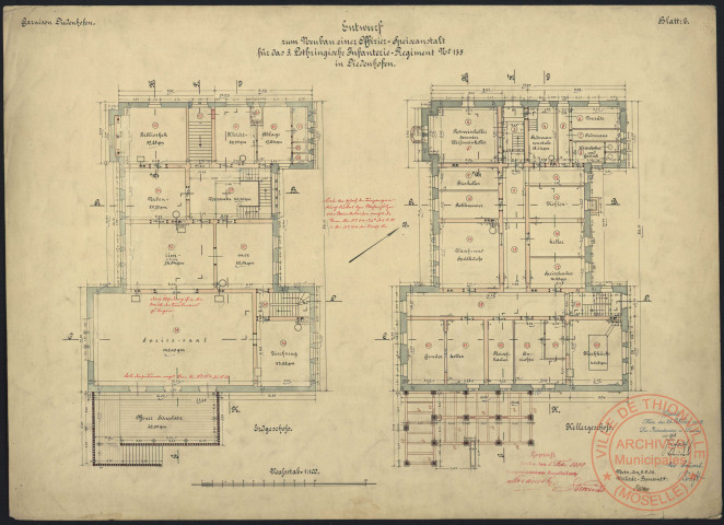 ENTWURF ZUM NEUBAU EINER OFFIZIER-SPEISEANSTALT FÜR DAS 3. LOTHRINGISCHE INFANTERIE-REGIMENT N°135 IN DIEDENHOFEN.
