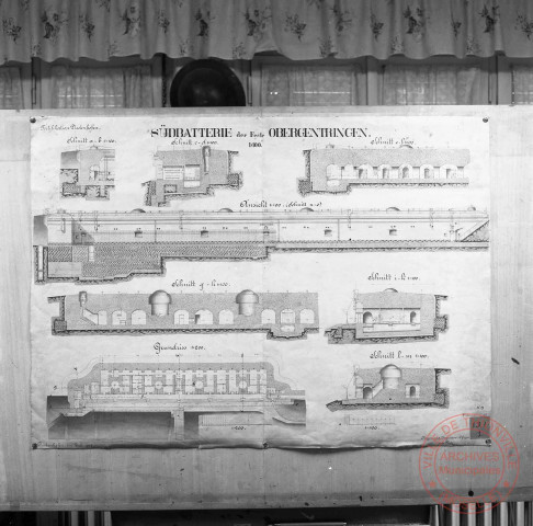 Exposition sur les fortifications à Thionville en 1970 par Georges Martig - Plan de la batterie Sud du fort de Guentrange