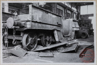 Chariot n°3 de poche à fonte. Exemple d'affaissement du chariot dû à l'excès de chaleur provoqué par des débordements de fonte liquide.