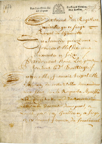 Extrait des registres du bailliage et siège royal de Thionville concernant le four banal.