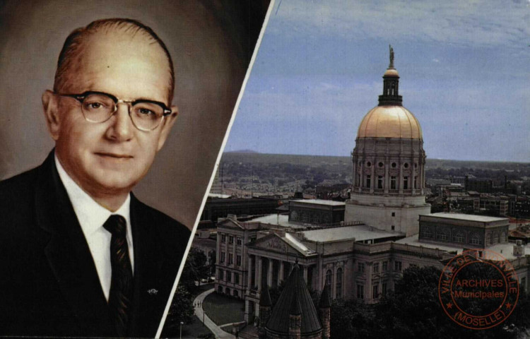 Lester G. Maddox, Goergia's 75th Governor,and Goergia's gold-domed State Capitol Building in Atlanta.