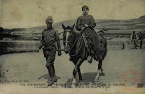 LES AMERICAINS EN FRANCE.- AMERICAN SOLDIERS IN FRANCE - Un cavalier galant. - A rider tening his hosre to a girl