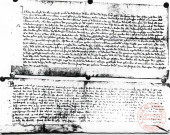 [Parchemin du haut : 1359, 20 mai. Accord sur un héritage, par-devant le prévôt de Thionville, Thieleman dit Voix de Bettemberg entre Thieleman Fillaistre, fils du justicier de Cattenom, et Nicolas, fils de Heyneman de Sancey (Sentzigh). Parchemin du bas :1351, 10 novembre. Deux échevins de Thionville attestent que Nyclas, « li genre Weinrich Kesseleit » a accepté le rachat d'un cens de 12 sols messins, dû par Jean, fils de Thomas Kesseleit, bourgeois de Thionville, par Thiederich, frère du dit Jean, pour la somme principale de 7 livres de Metz et 20 sols pour frais.]