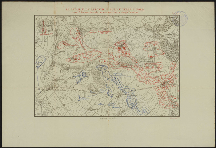 LA BATAILLE DE REZONVILLE SUR LE TERRAIN NORD, vers 2 heures du soir, au moment de la charge Bredow. Carte N°44