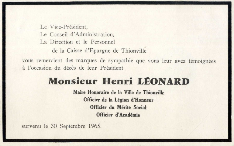 Avis mortuaire (30 septembre 1965)