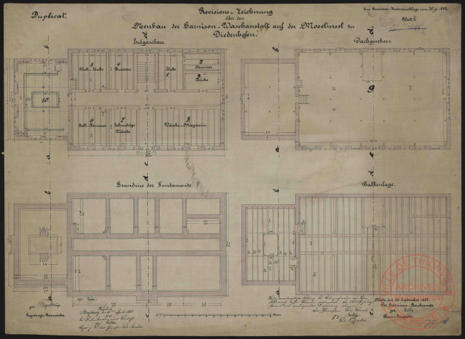 REVISIONS ZEICHNUNG ÜBER DEN NEUBAU DER GARNISON WASCHANSTALT AUF DER MOSELINSEL ZU DIEDENHOFEN. DUPLICAT. BLATT 2.
