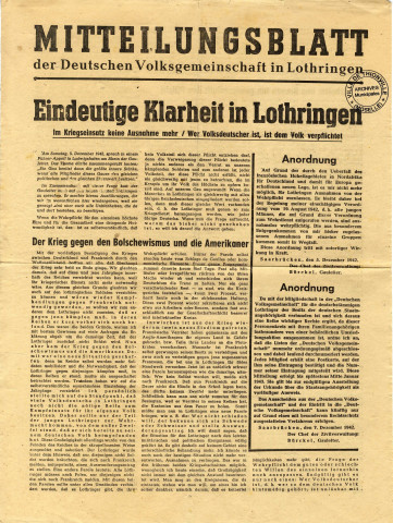 Mitteilungsblatt der Deutschen Volksgemeinschaft in Lothringen