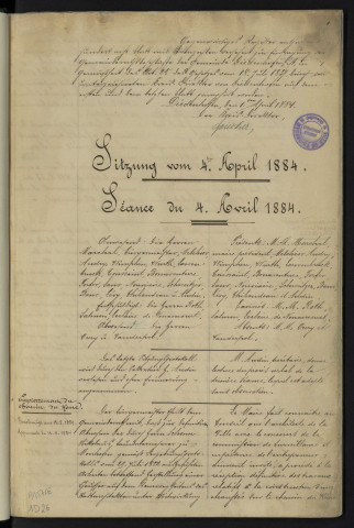 registre de délibérations du conseil municipal du (04/04/1884 au 7/08/1885)