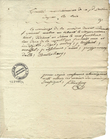 Documents concernant le cure de Thionville Daniel Henry Tinot