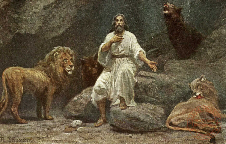 L'Histoire Sainte en Images. Ancien Testament,Série V (12images). Image 9. Daniel dans la fosse aux lions.