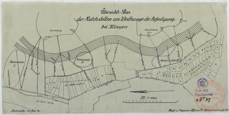 ÜBERSICHTS-PLAN DER RUTCHSTELLEN AM WESTHANGE DER BEFESTIGUNG BEI ILLINGEN