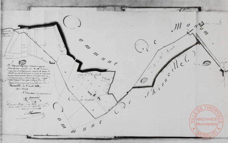 [Plan indiquant la ligne de démarcation entre les communes de Thionville et Manom en 1811]